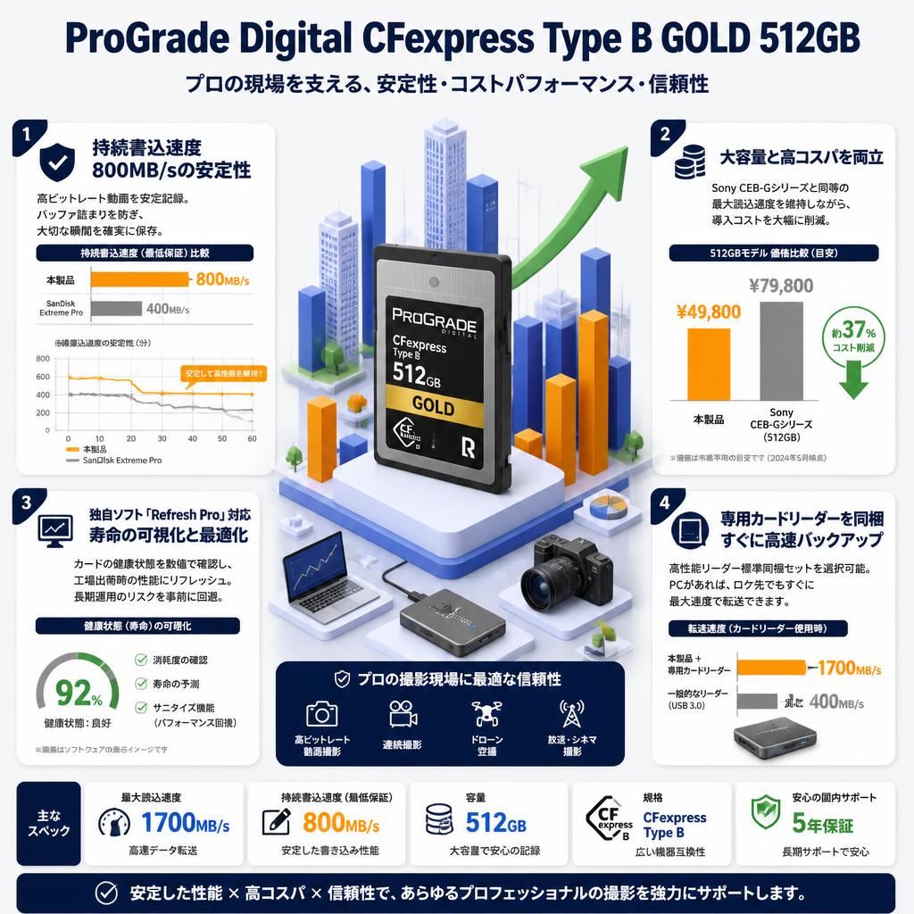 ProGrade Digital CFexpress Type B GOLD 512GB メモリーカード セールスポイント