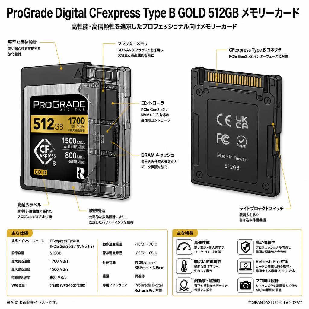 ProGrade Digital CFexpress Type B GOLD 512GB メモリーカード スペック