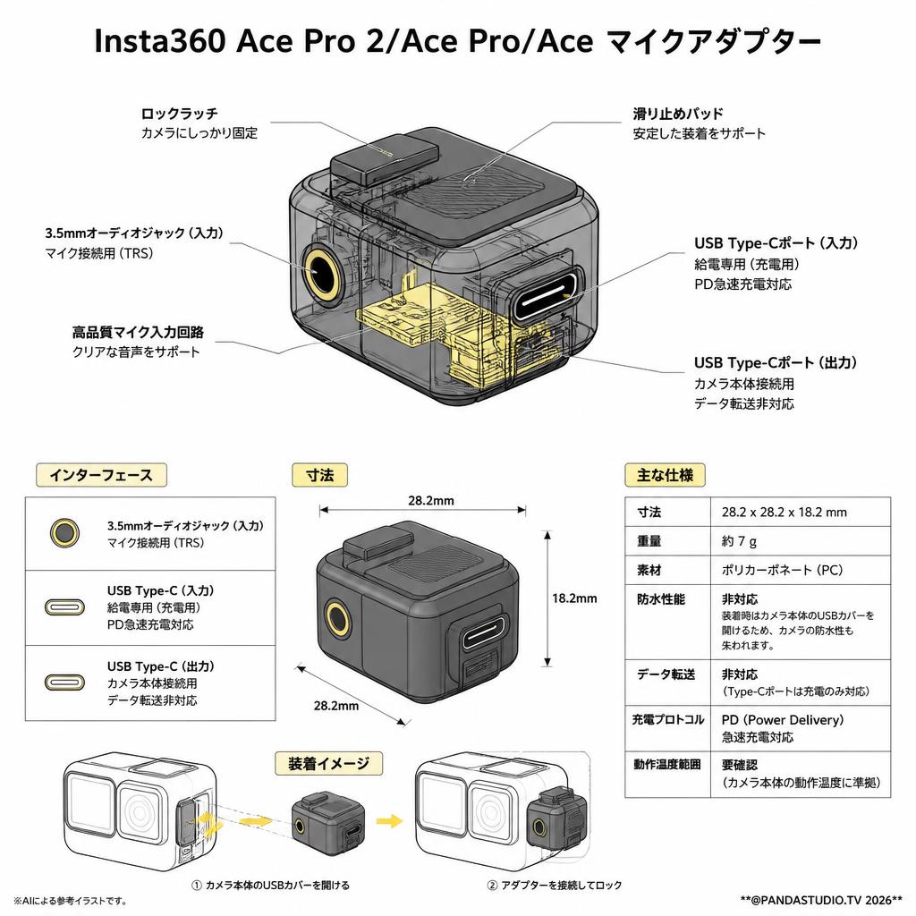 Insta360 Ace Pro 2/Ace Pro/Ace マイクアダプター スペック