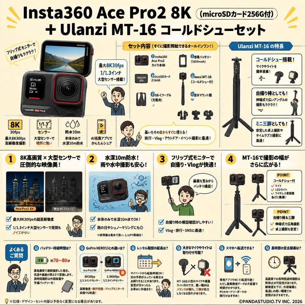 Insta360 Ace Pro2 8K （microSDカード256G付）＋Ulanzi MT-16 コールドシューセット FAQ（よくある質問と答え）