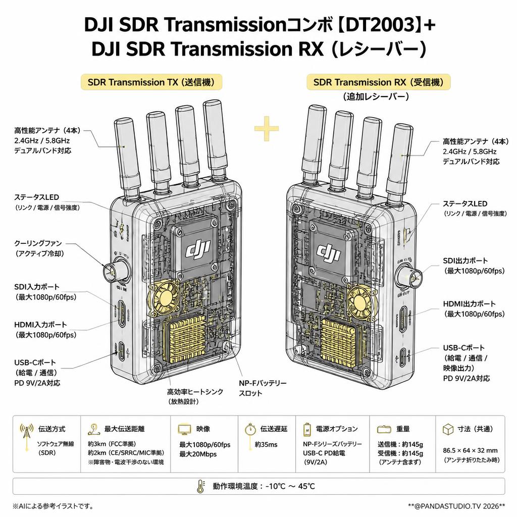 DJI SDR Transmissionコンボ【DT2003】＋DJI SDR Transmission RX（レシーバー） スペック