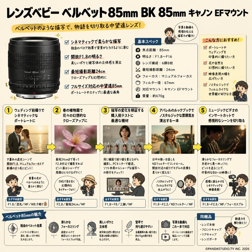 レンズベビー ベルベット85mm BK 85mm キャノン EFマウント 用途