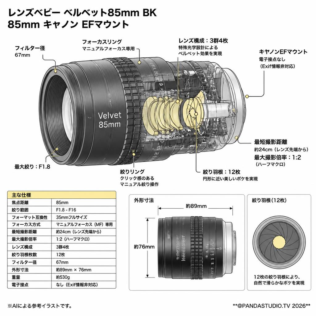 レンズベビー ベルベット85mm BK 85mm キャノン EFマウント スペック