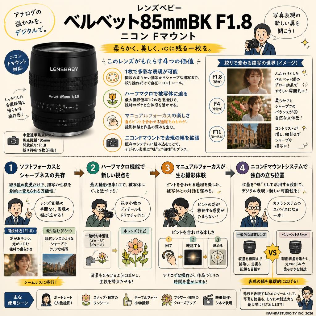 レンズベビー ベルベット85mmBK F1.8 ニコン Fマウント 概要