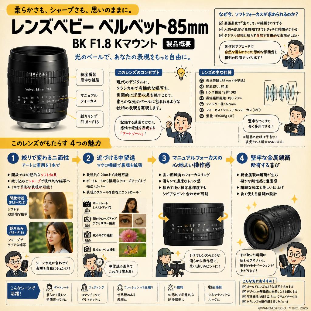 レンズベビー ベルベット85mm BK F1.8 Kマウント 概要