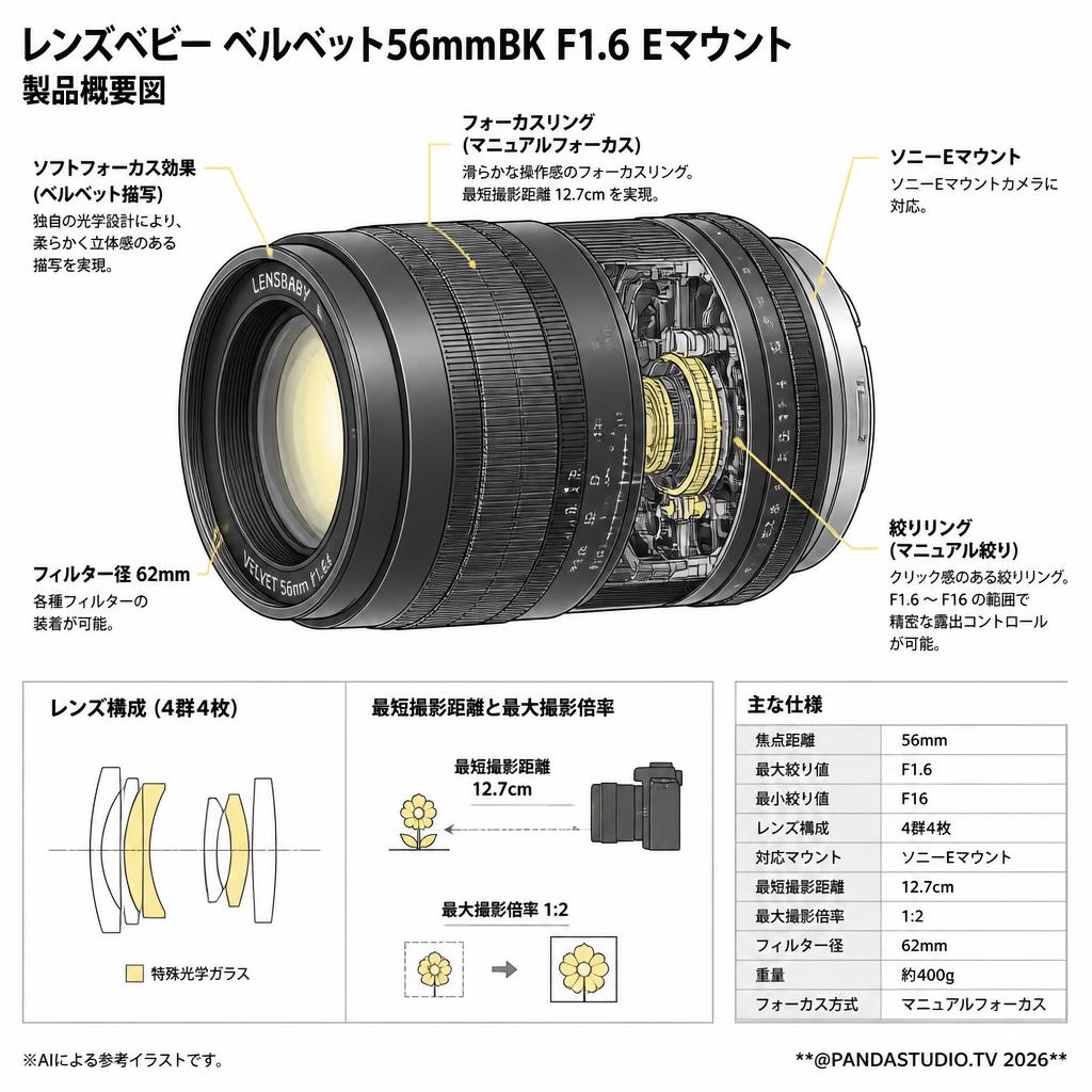 レンズベビー ベルベット56mmBK F1.6 Eマウント スペック