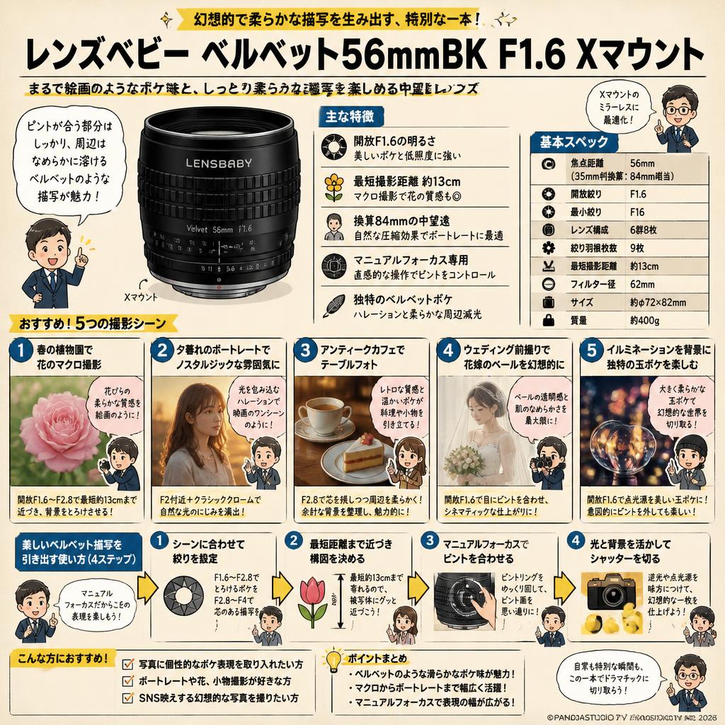 レンズベビー ベルベット56mmBK F1.6 Xマウント 用途