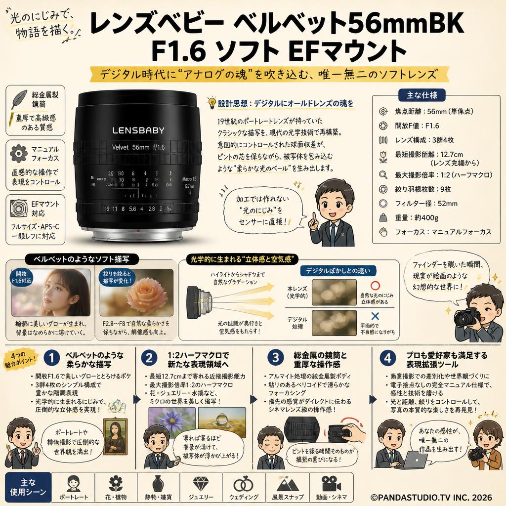 レンズベビー ベルベット56mmBK F1.6 ソフト EFマウント 概要