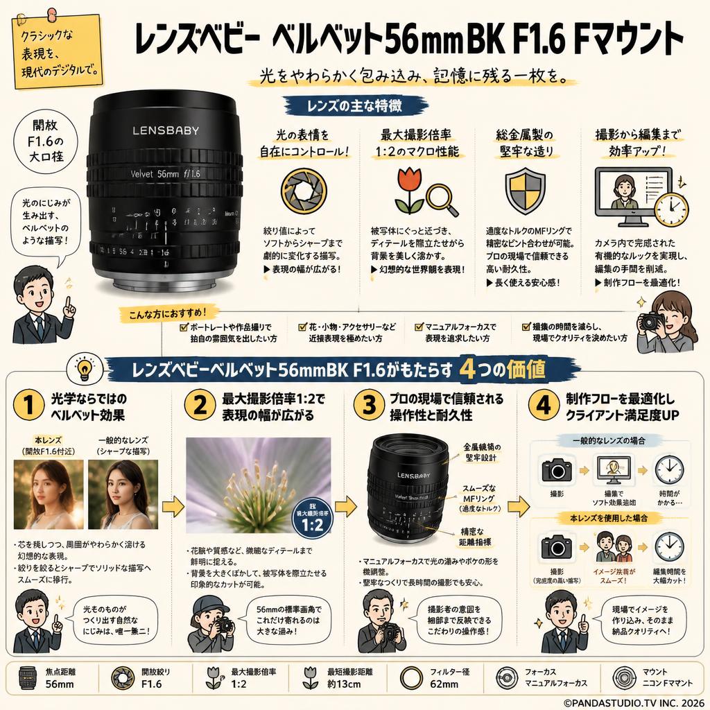 レンズベビー ベルベット56mmBK F1.6 Fマウント 概要
