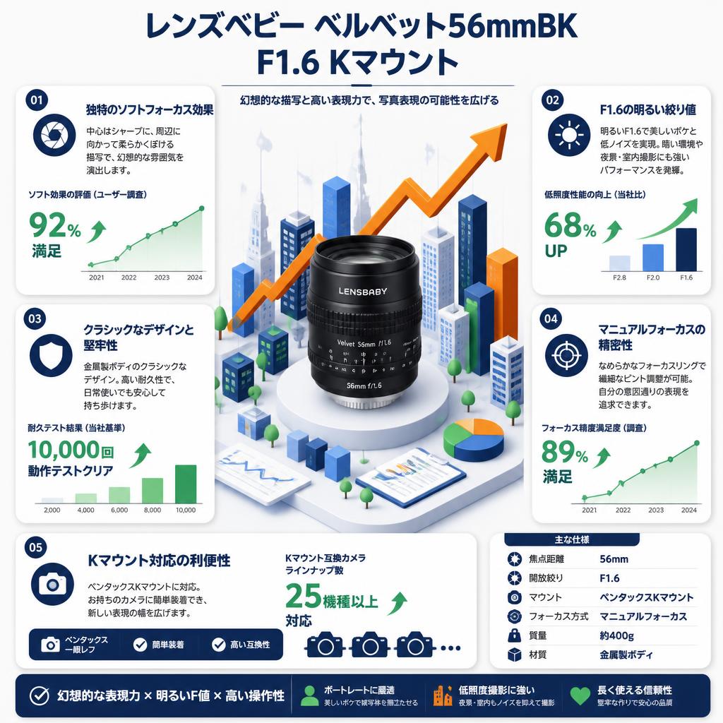 レンズベビー ベルベット56mmBK F1.6 Kマウント セールスポイント