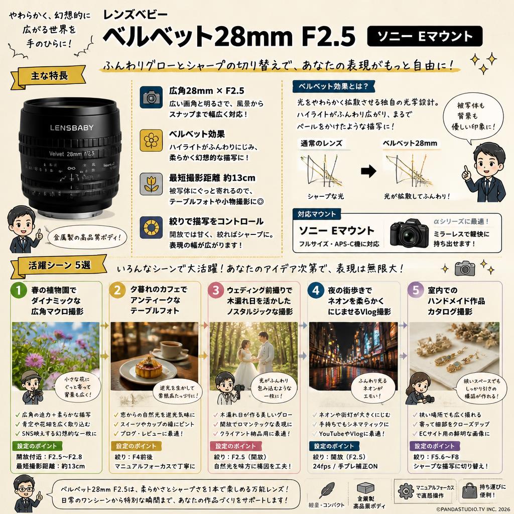 レンズベビー ベルベット28mm F2.5 ソニ－ Eマウント 用途