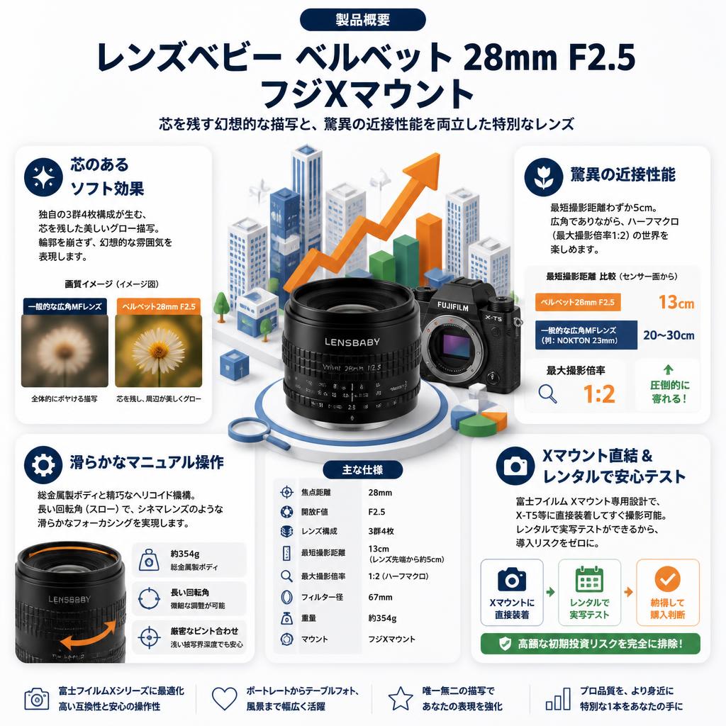 レンズベビー ベルベット 28mm  F2.5 フジXマウント セールスポイント