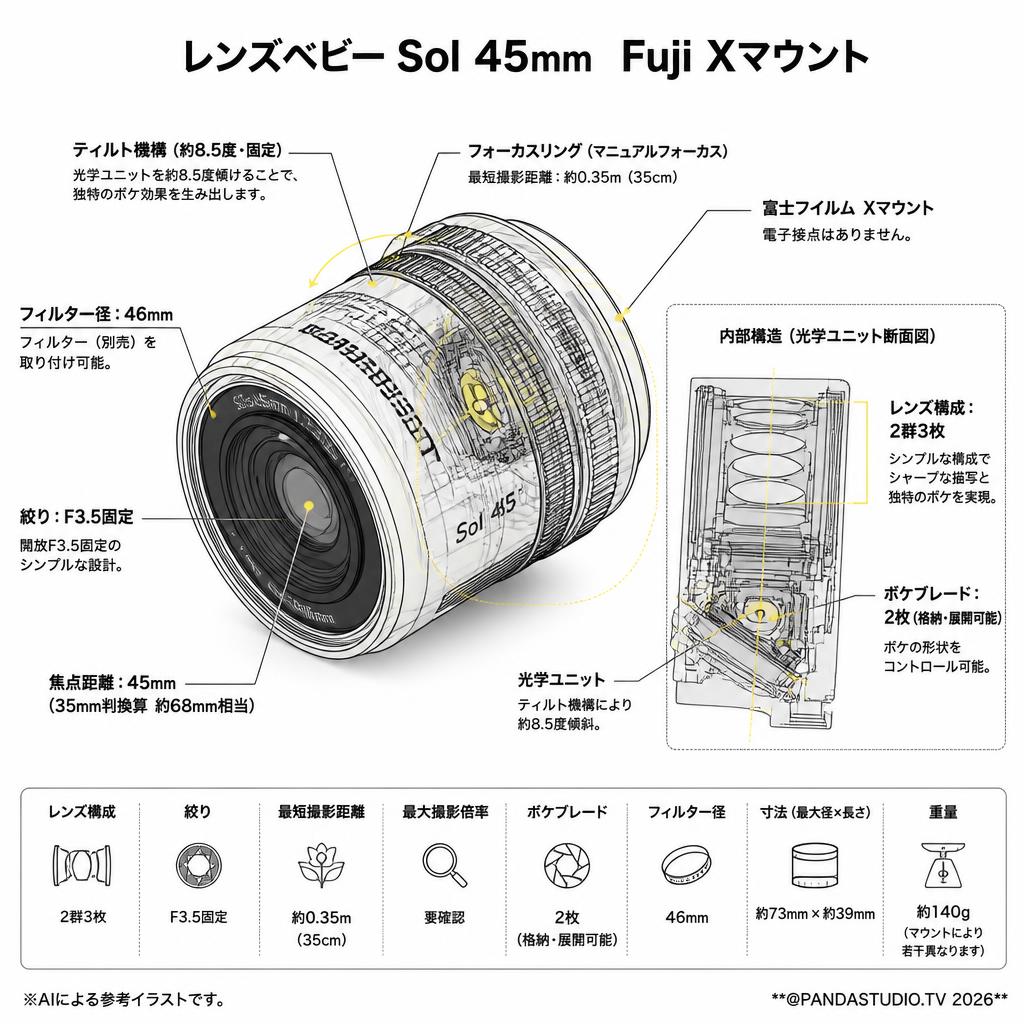 レンズベビー Sol 45mm  Fuji Xマウント スペック