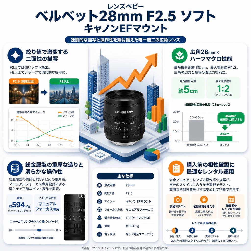 レンズベビー ベルベット28mm F2.5 ソフト キャノンEFマウント セールスポイント