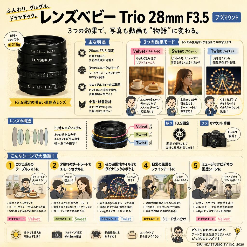 レンズベビー Trio 28mm F3.5フジ Xマウント 用途