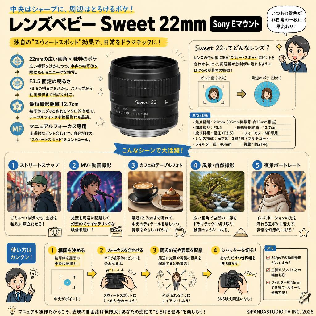 レンズベビー Sweet 22mm Sony Eマウント 用途