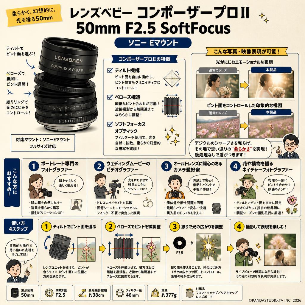 レンズベビー コンポーザープロⅡ  50mm F2.5 SoftFocus ソニーEマウント おもな対象のお客様
