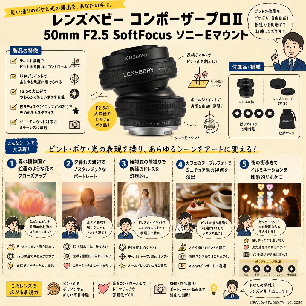 レンズベビー コンポーザープロⅡ  50mm F2.5 SoftFocus ソニーEマウント 用途