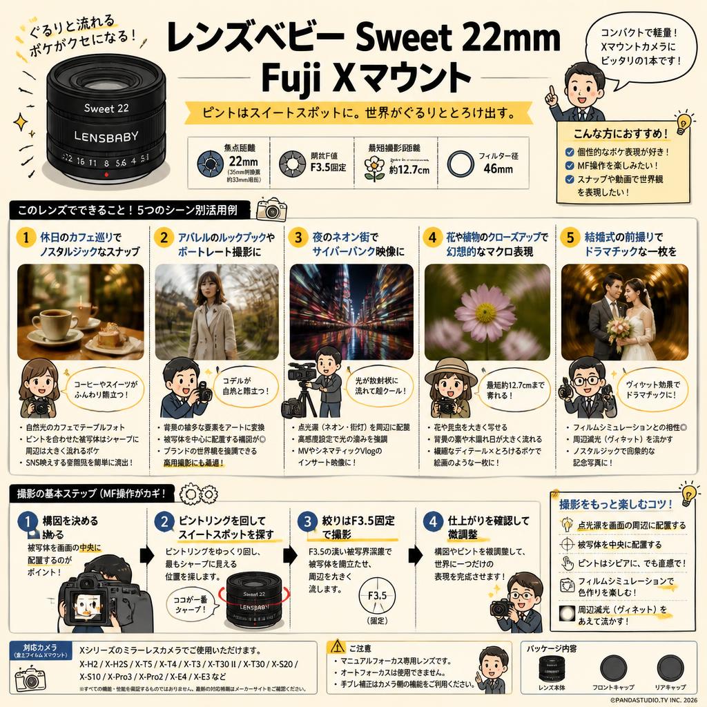 レンズベビー Sweet 22mm Fuji Xマウント 用途