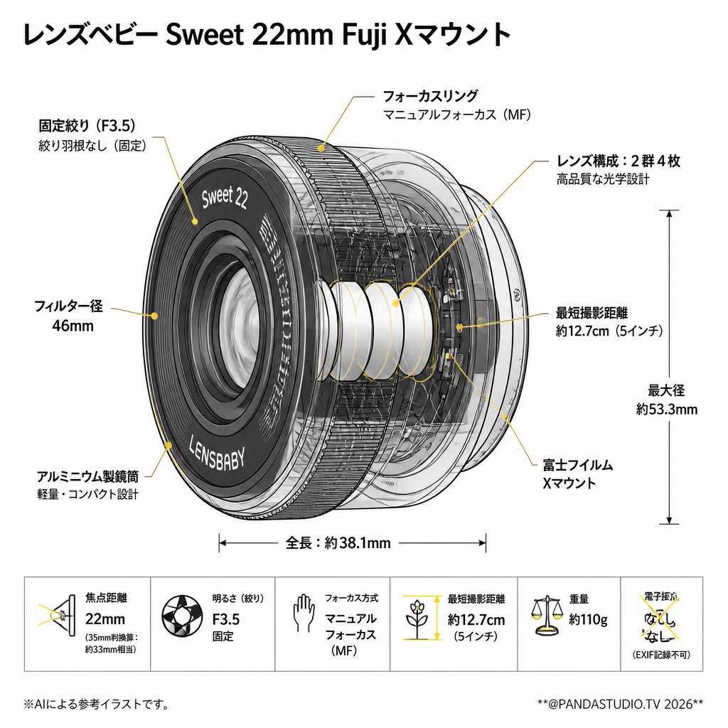 レンズベビー Sweet 22mm Fuji Xマウント スペック