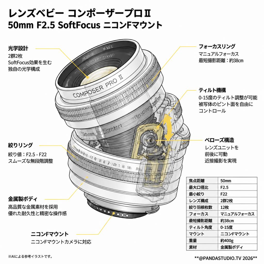 レンズベビー  コンポーザープロⅡ50mm F2.5 SoftFocus ニコンFマウント スペック