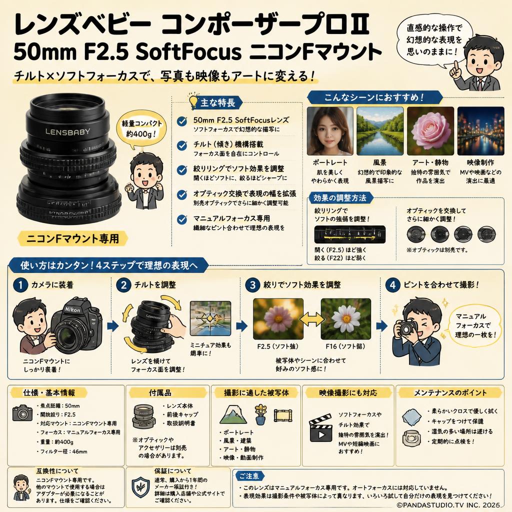 レンズベビー  コンポーザープロⅡ50mm F2.5 SoftFocus ニコンFマウント FAQ（よくある質問と答え）