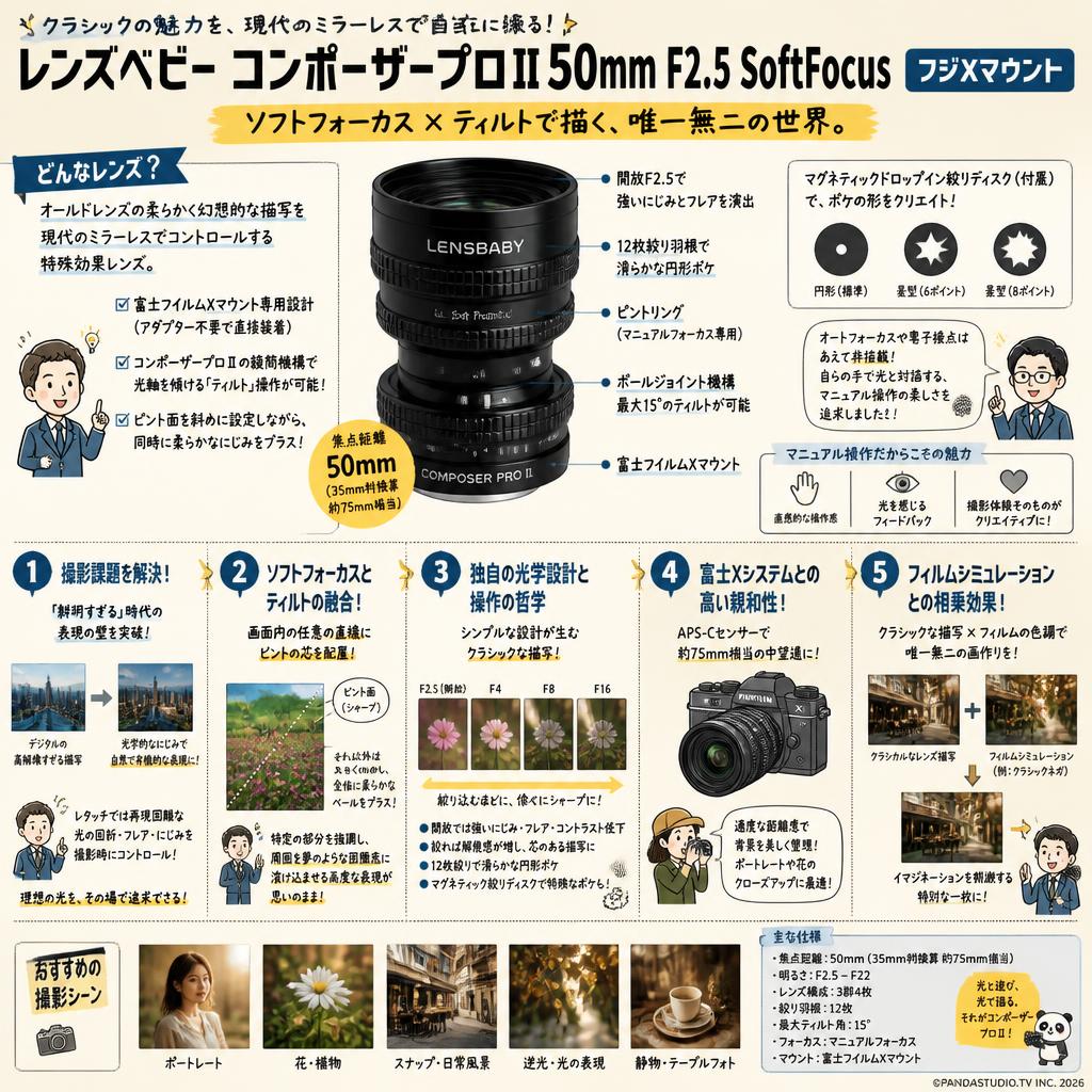レンズベビー コンポーザープロⅡ50mm F2.5 SoftFocus フジXマウント 概要