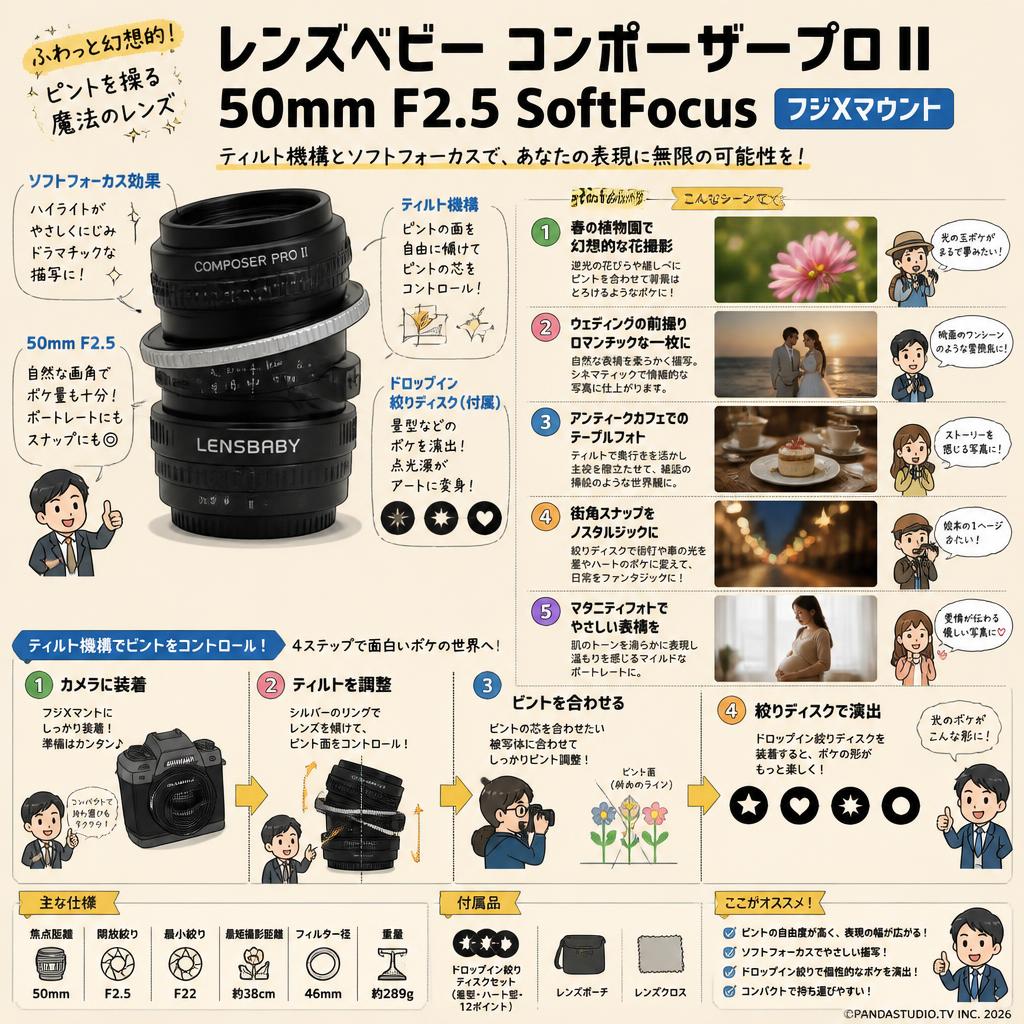 レンズベビー コンポーザープロⅡ50mm F2.5 SoftFocus フジXマウント 用途