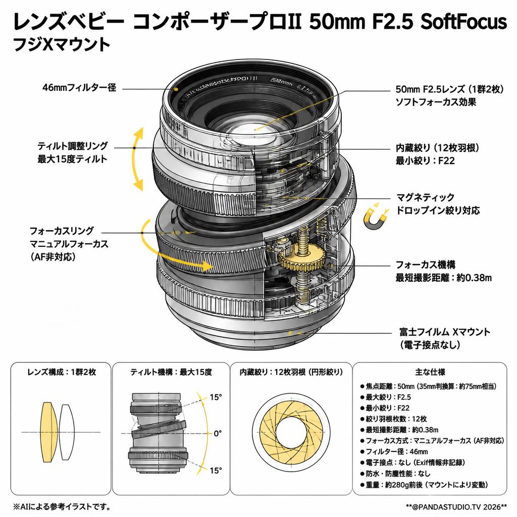 レンズベビー コンポーザープロⅡ50mm F2.5 SoftFocus フジXマウント スペック