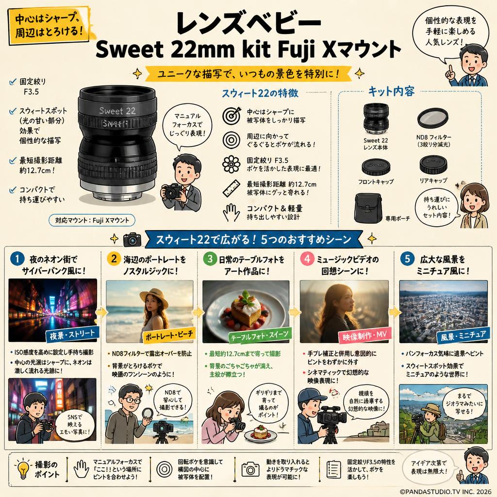 レンズベビー Sweet 22mm kit Fuji  Xマウント 用途