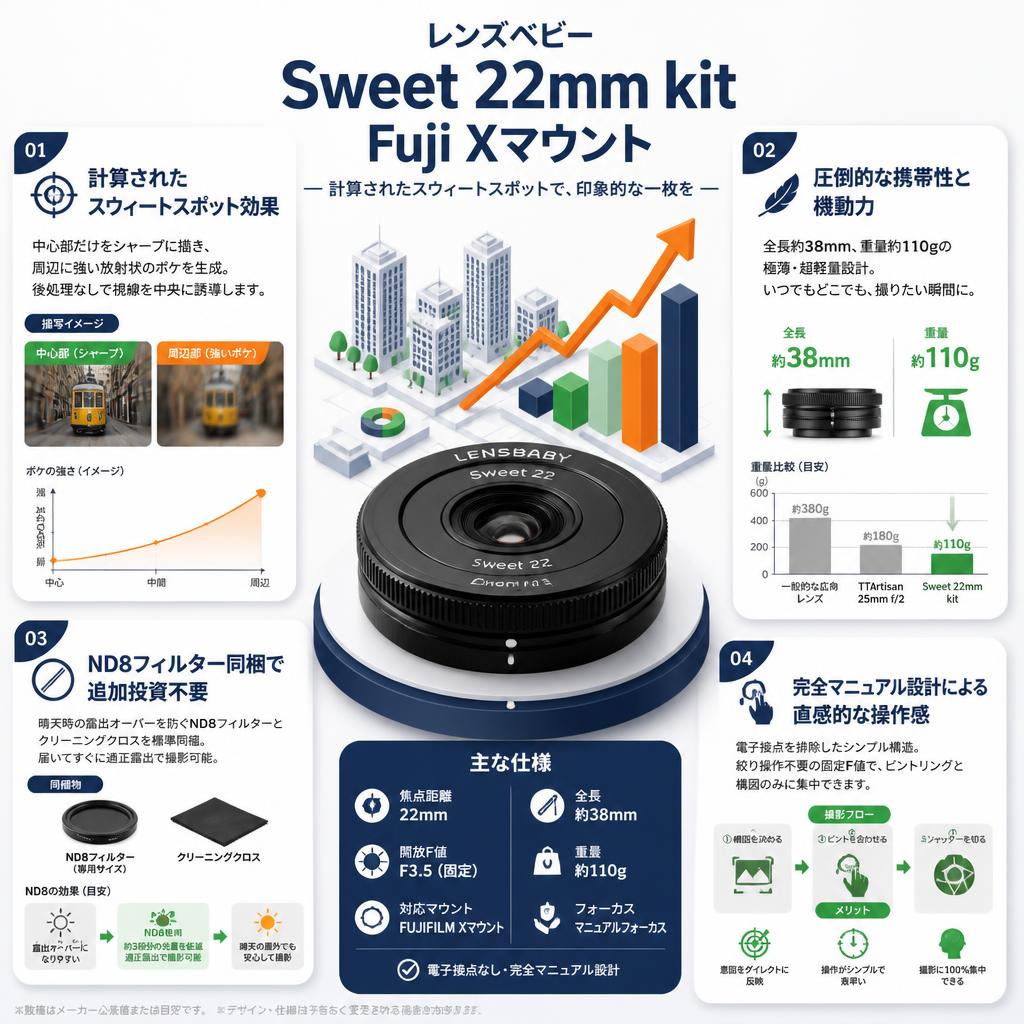 レンズベビー Sweet 22mm kit Fuji  Xマウント セールスポイント