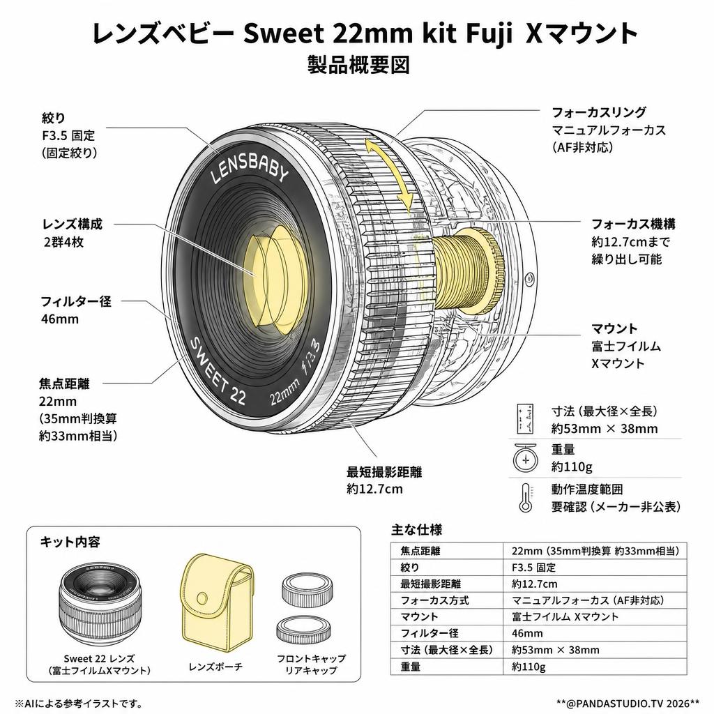 レンズベビー Sweet 22mm kit Fuji  Xマウント スペック