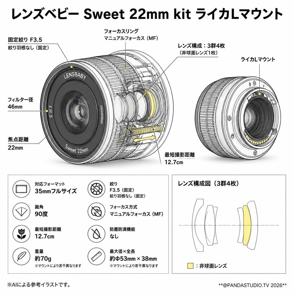 レンズベビー Sweet 22mm kit ライカLマウント スペック