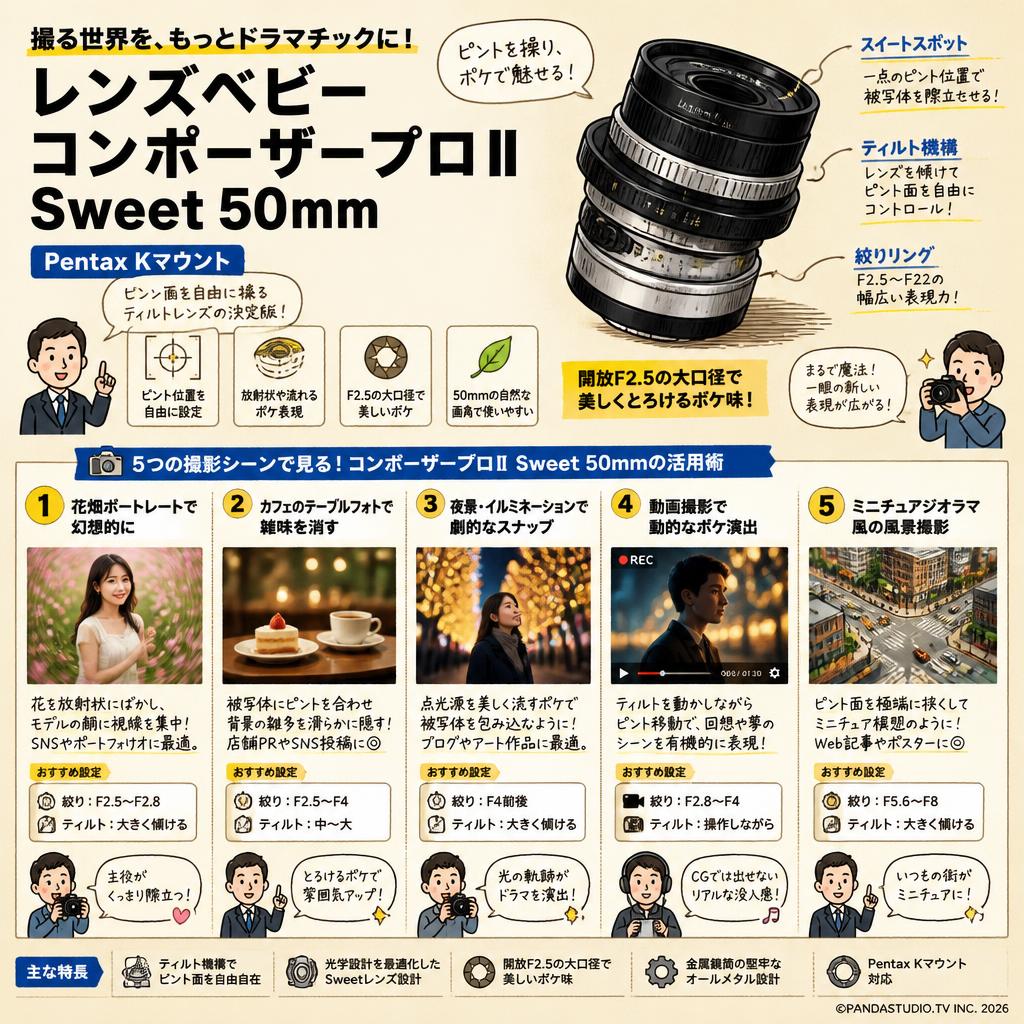 レンズベビー コンポーザープロⅡ Sweet 50mm Pentax Kマウント 用途