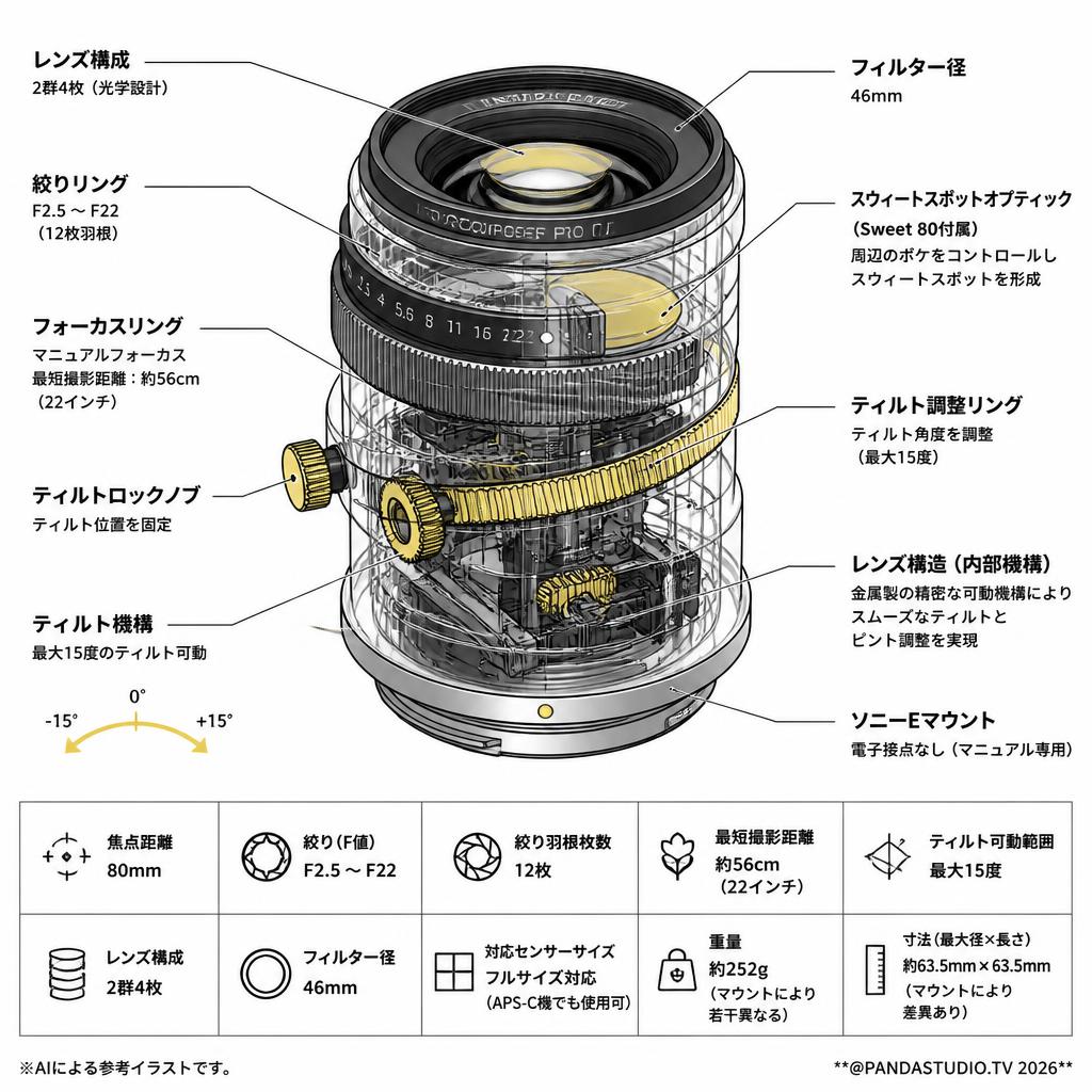 レンズベビー コンポーザープロⅡ 80mm F2.5 w/Sweet ソニーEマウント スペック