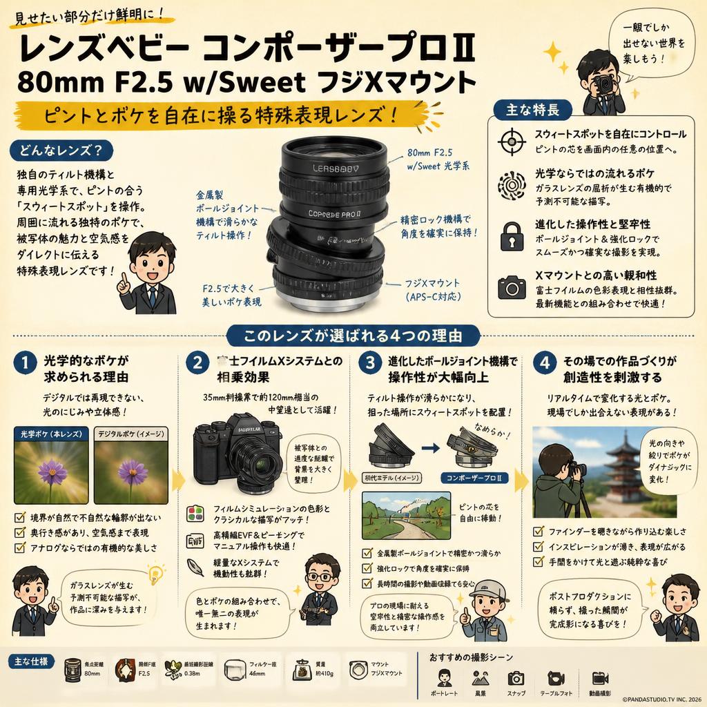 レンズベビー コンポーザープロⅡ 80mm F2.5 w/Sweet フジXマウント 概要