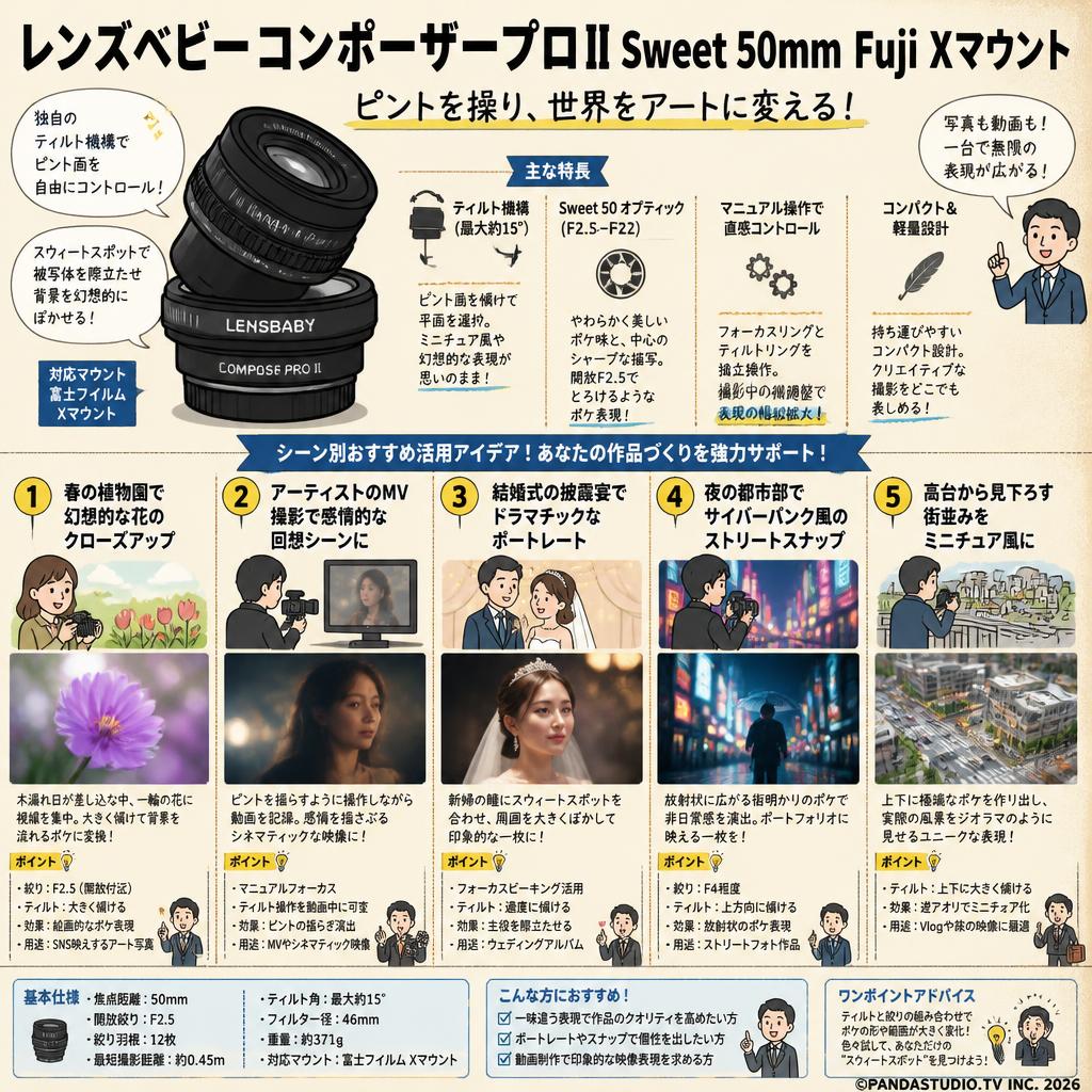 レンズベビー コンポーザープロⅡ Sweet 50mm Fuji Xマウント 用途