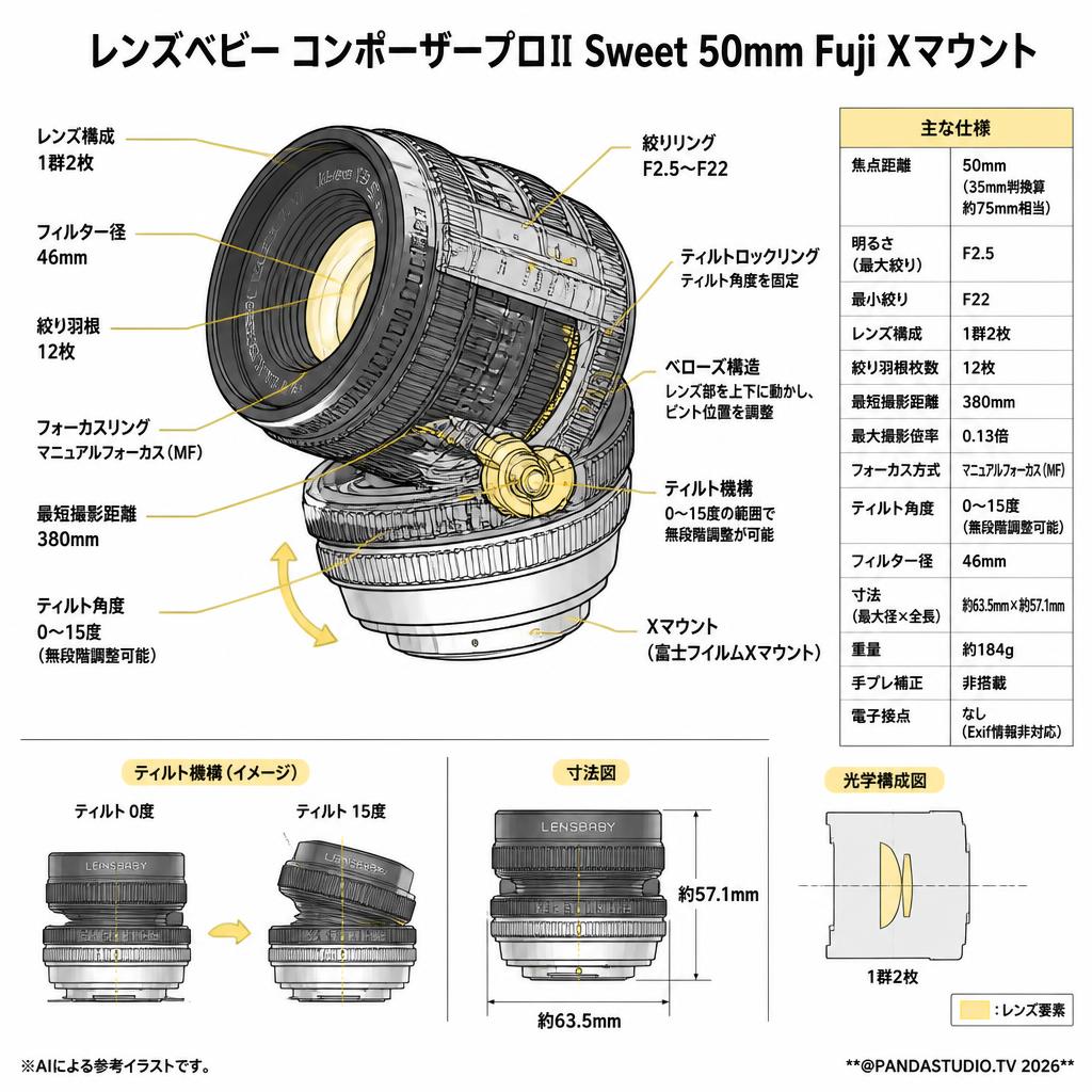 レンズベビー コンポーザープロⅡ Sweet 50mm Fuji Xマウント スペック