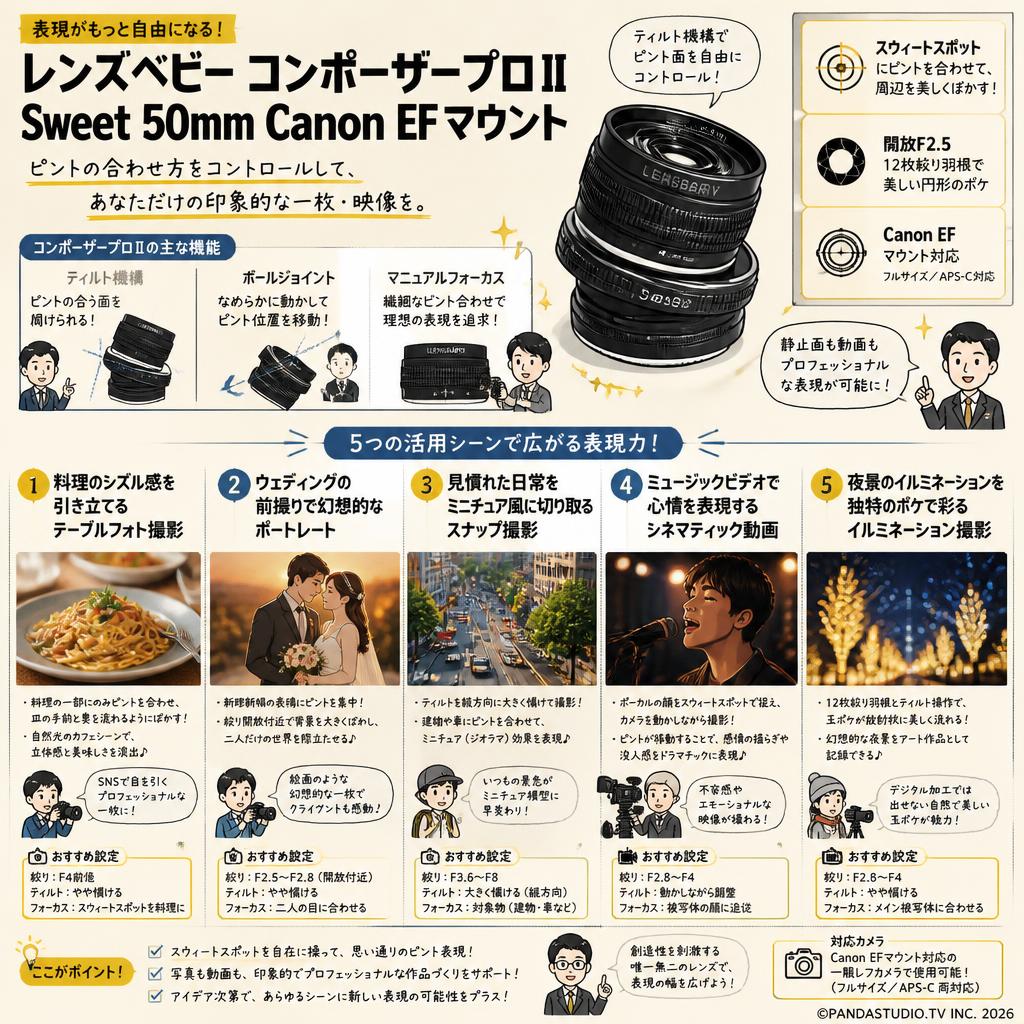 レンズベビー コンポーザープロⅡ Sweet 50mm Canon EFマウント 用途