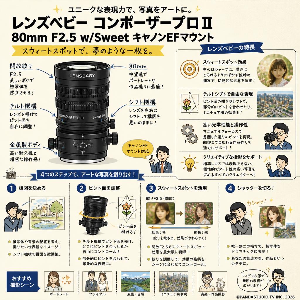 レンズベビー コンポーザープロⅡ 80mm F2.5 w/Sweet キャノンEFマウント 概要