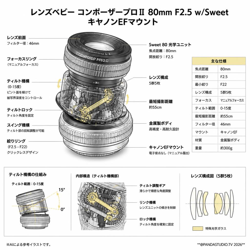 レンズベビー コンポーザープロⅡ 80mm F2.5 w/Sweet キャノンEFマウント スペック