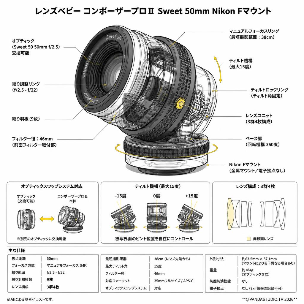 レンズベビー コンポーザープロⅡ Sweet 50mm Nikon Fマウント スペック