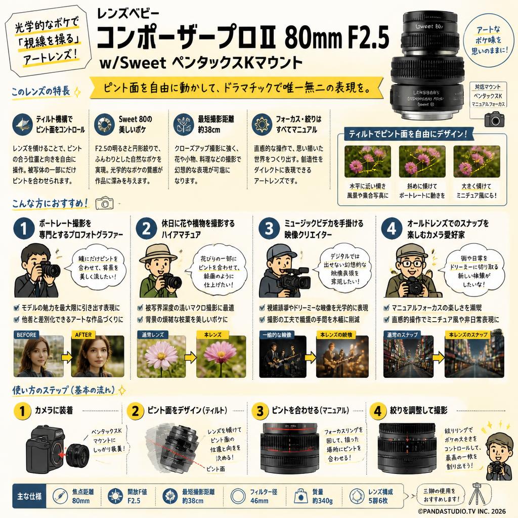 レンズベビー コンポーザープロⅡ 80mm F2.5 w/Sweet ペンタックスKマウント おもな対象のお客様