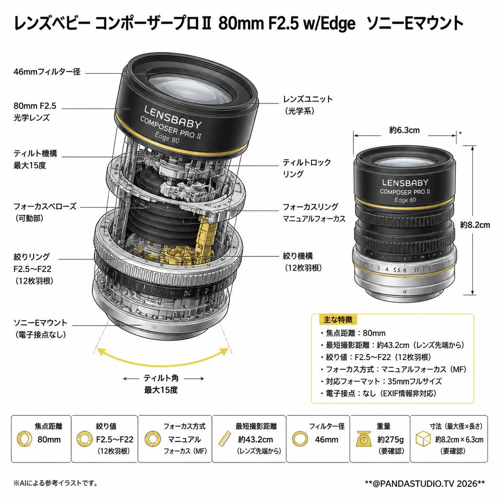 レンズベビー コンポーザープロⅡ 80mm F2.5 w/Edge  ソニーEマウント スペック