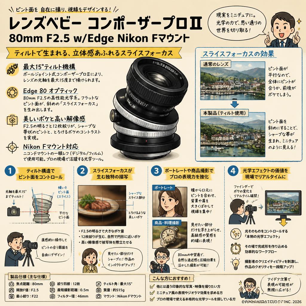 レンズベビー コンポーザープロⅡ 80mm F2.5 w/Edge Nikon Fマウント 概要