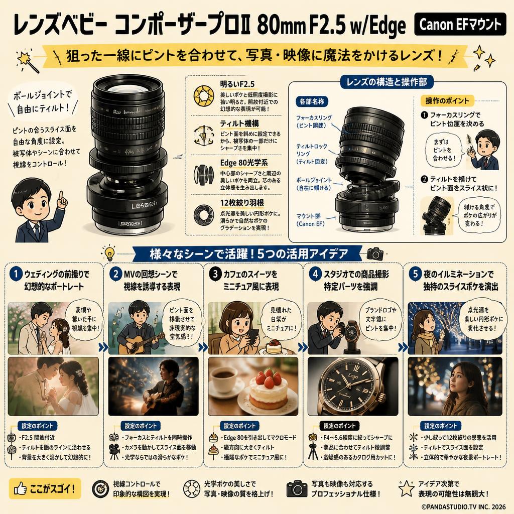 レンズベビー コンポーザープロⅡ 80mm F2.5 w/Edge Canon EFマウント 用途