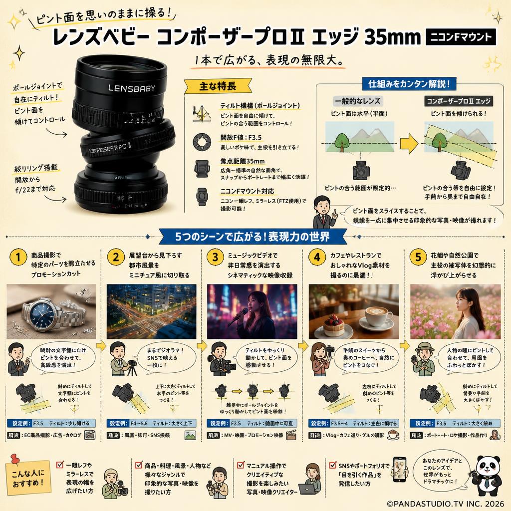 レンズベビー コンポーザープロⅡ エッジ 35mm ニコンFマウント 用途