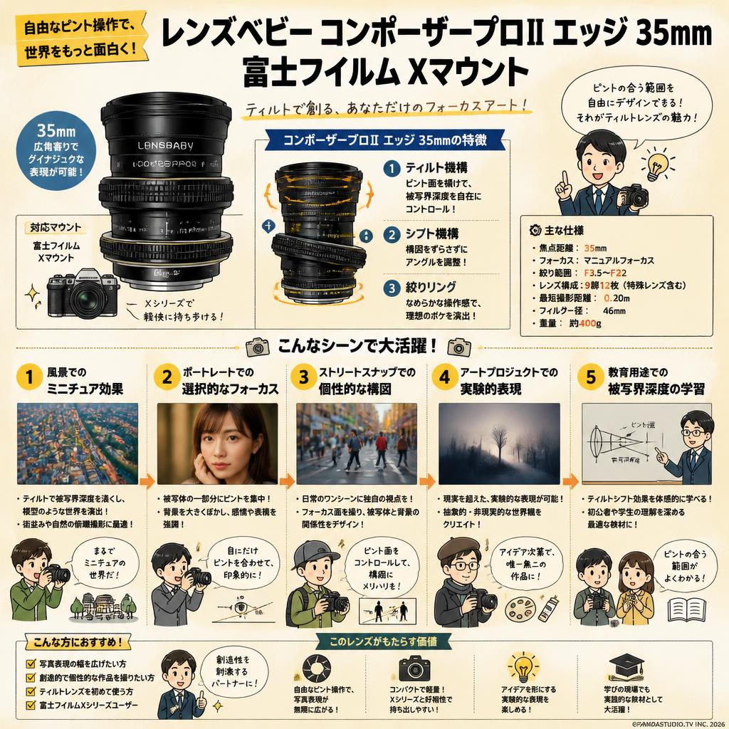 レンズベビー コンポーザープロⅡ エッジ 35mm 富士フイルム Xマウント 用途