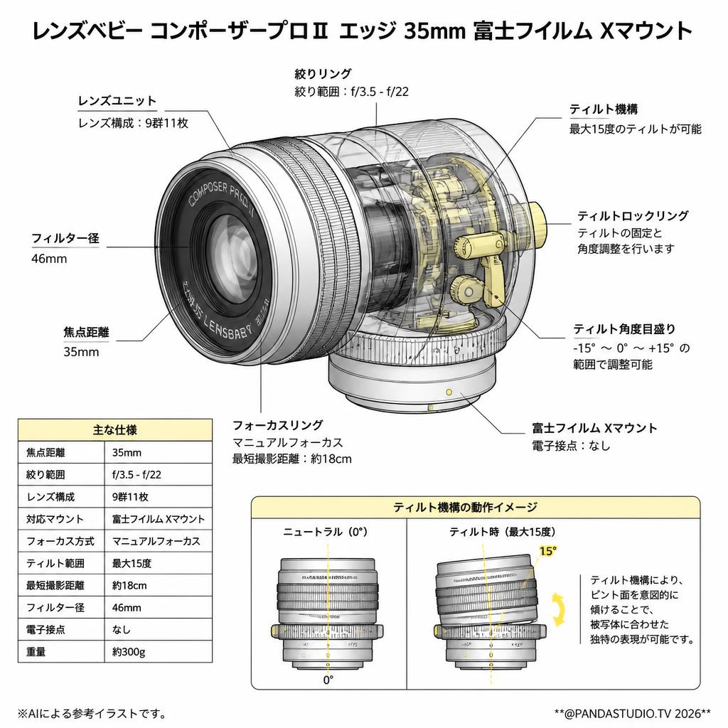 レンズベビー コンポーザープロⅡ エッジ 35mm 富士フイルム Xマウント スペック