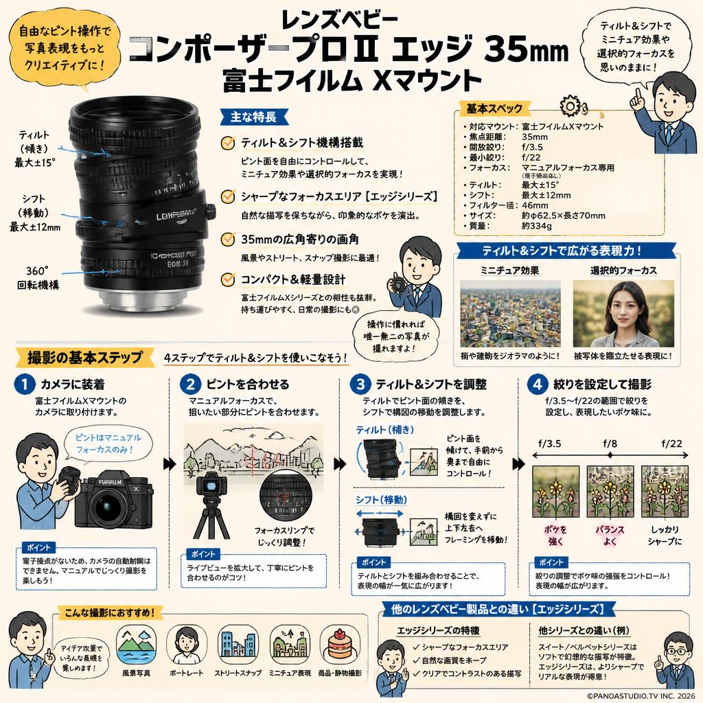 レンズベビー コンポーザープロⅡ エッジ 35mm 富士フイルム Xマウント FAQ（よくある質問と答え）